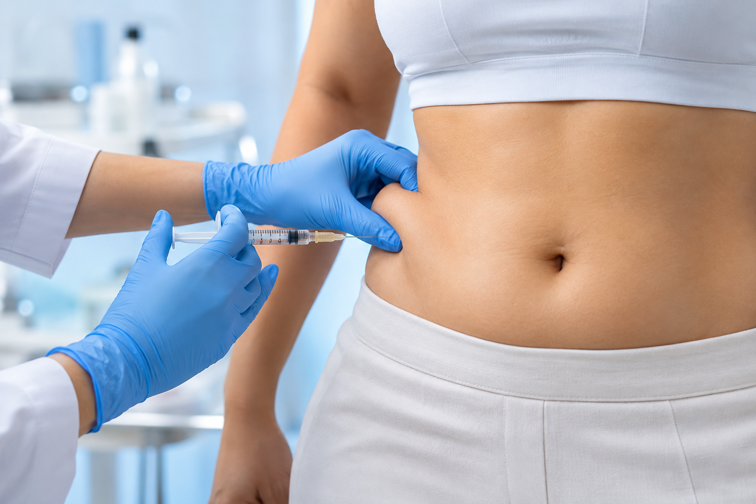 Targeted injection treatment for a localised abdominal fat pocket